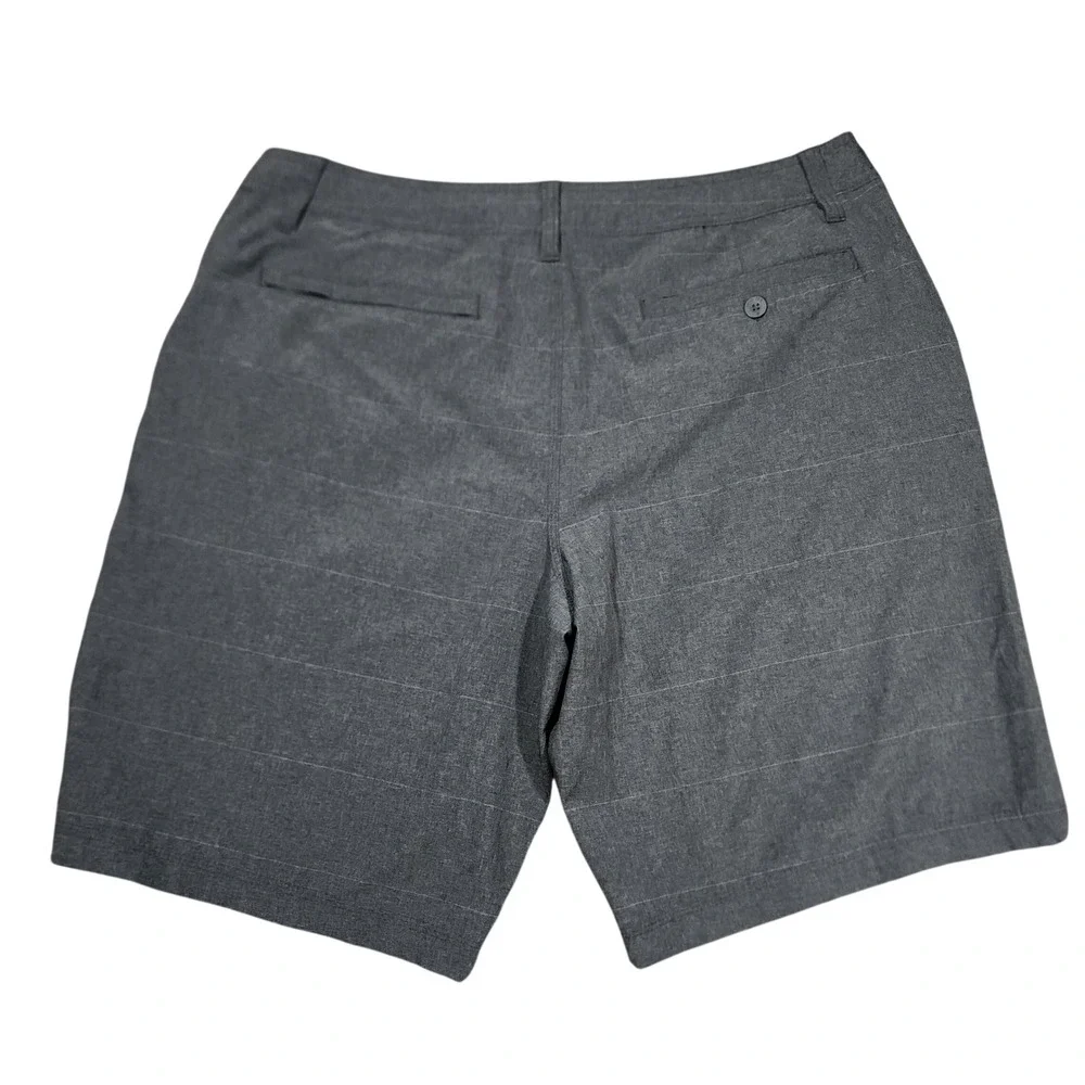 Hang Ten Hybrid Board Short 36 x10‎ Men Gray Plaid Flat Front Swim Golf Tech 20